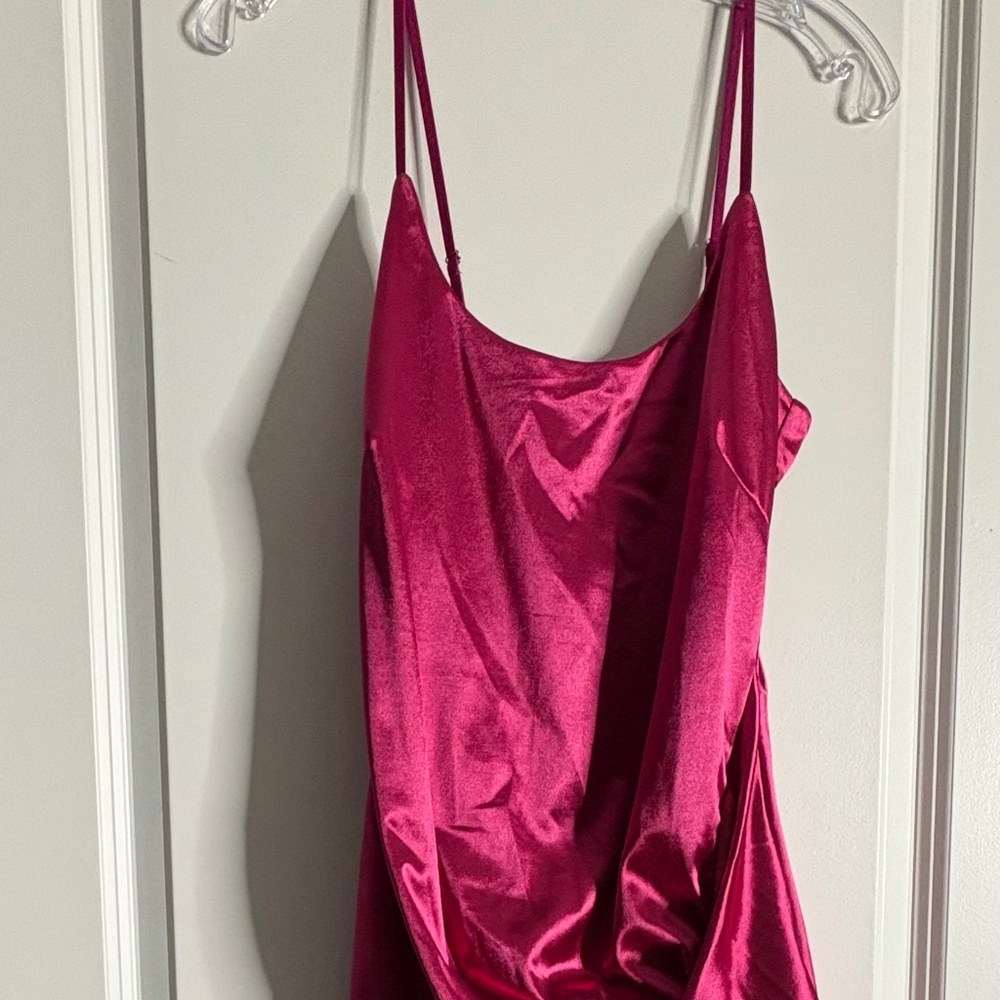 JLuxlabel Fuschia Satin Spaghetti Strap Dress in Size Large